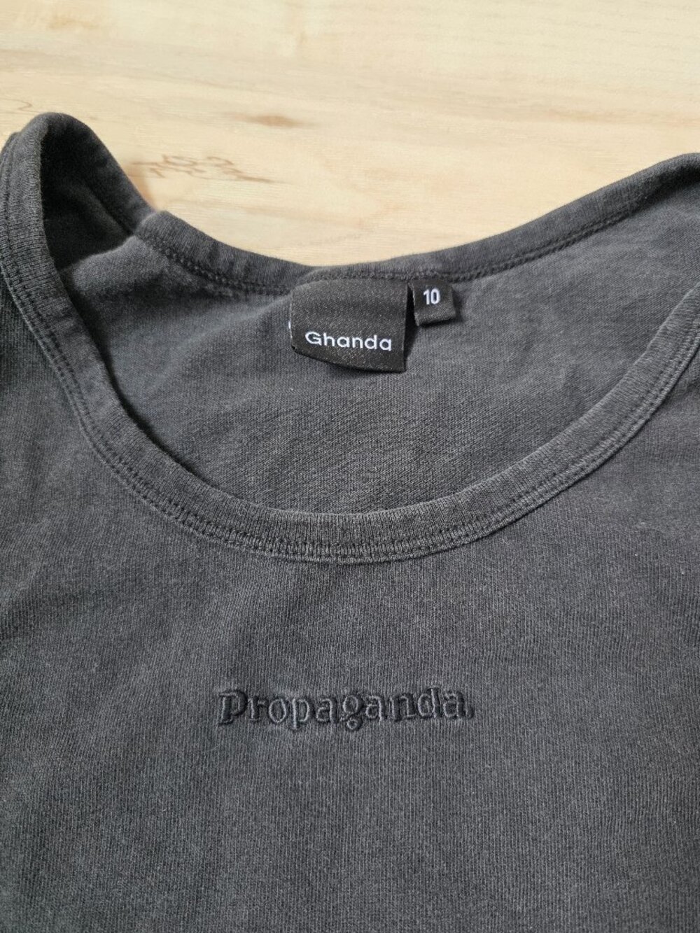 Ghanda Grey Black Embroidered Logo Crop Tank Top - Size 10